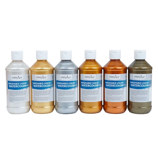 Washable Metallic Liquid Watercolor, 8 oz, 6 Colors